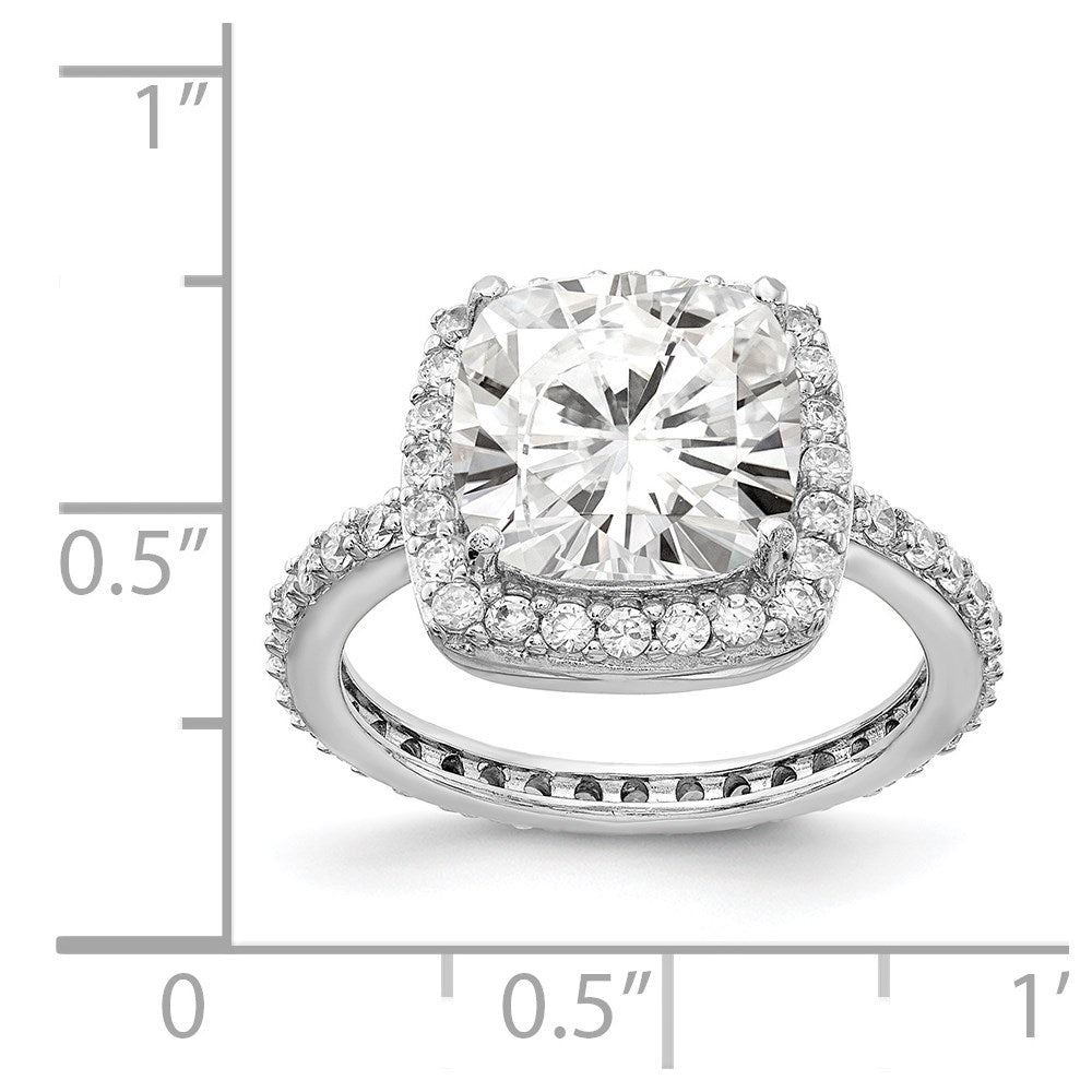 Sterling Silver Cheryl M Rhodium-Plated Rose-Cut And Brilliant-Cut Cz Square Halo Ring