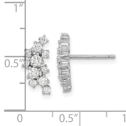 Sterling Silver Cheryl M Rhodium-Plated Brilliant-Cut Cz Cluster Post Dangle Earrings