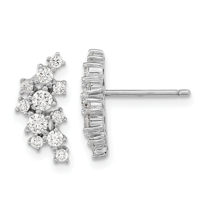 Sterling Silver Cheryl M Rhodium-Plated Brilliant-Cut Cz Cluster Post Dangle Earrings