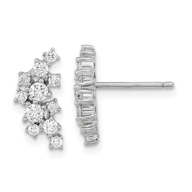 Sterling Silver Cheryl M Rhodium-Plated Brilliant-Cut Cz Cluster Post Dangle Earrings
