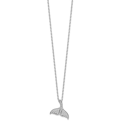 Sterling Silver Cheryl M Rhodium-Plated Brilliant-Cut Cz Whale Tail 16 Inch Necklace With 2 Extender