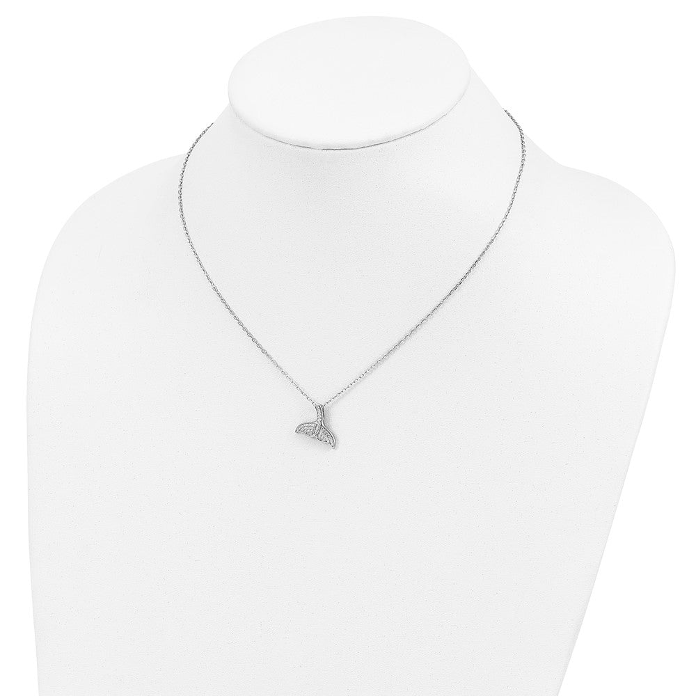 Sterling Silver Cheryl M Rhodium-Plated Brilliant-Cut Cz Whale Tail 16 Inch Necklace With 2 Extender