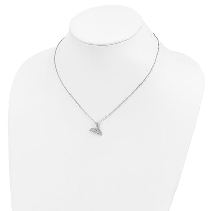Sterling Silver Cheryl M Rhodium-Plated Brilliant-Cut Cz Whale Tail 16 Inch Necklace With 2 Extender