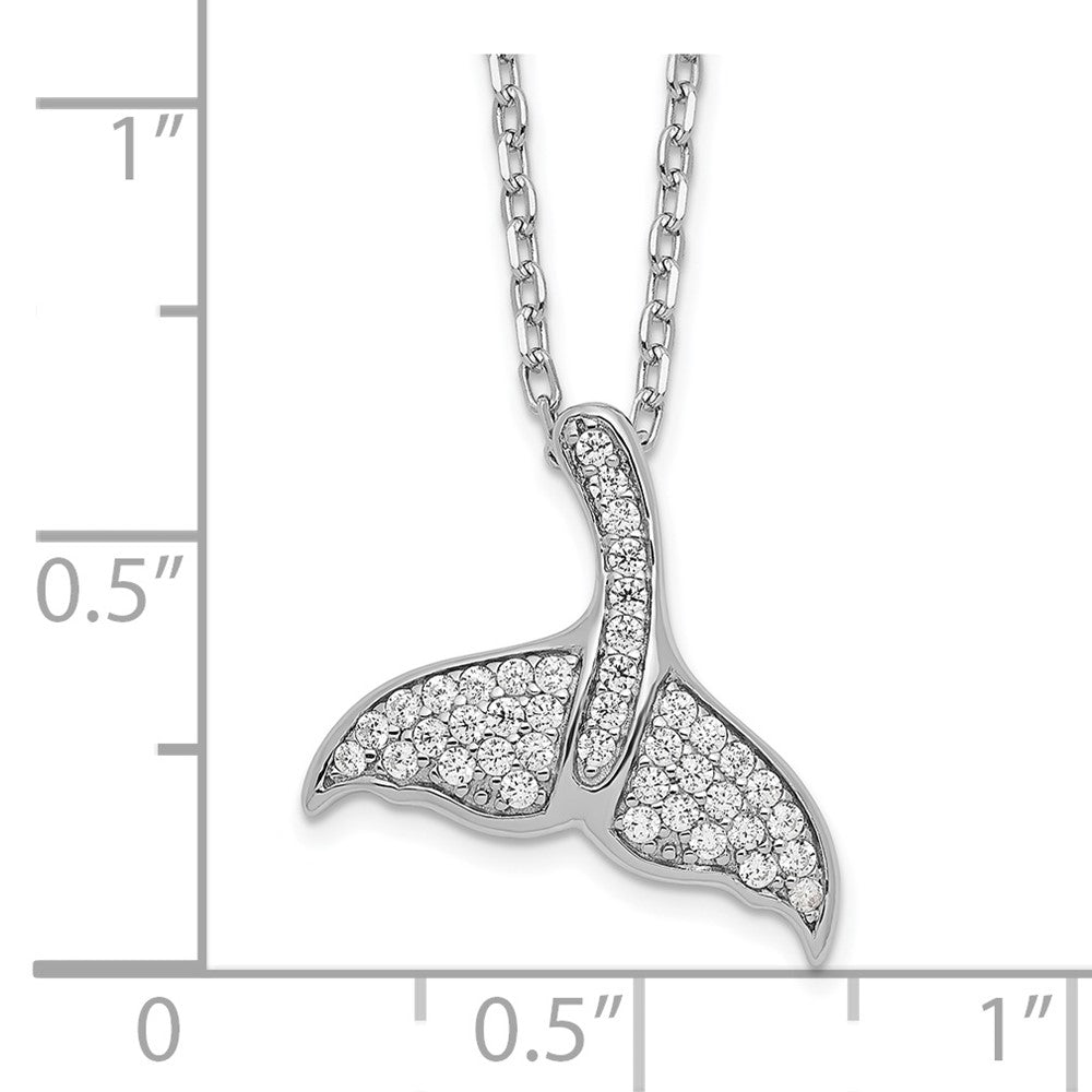 Sterling Silver Cheryl M Rhodium-Plated Brilliant-Cut Cz Whale Tail 16 Inch Necklace With 2 Extender