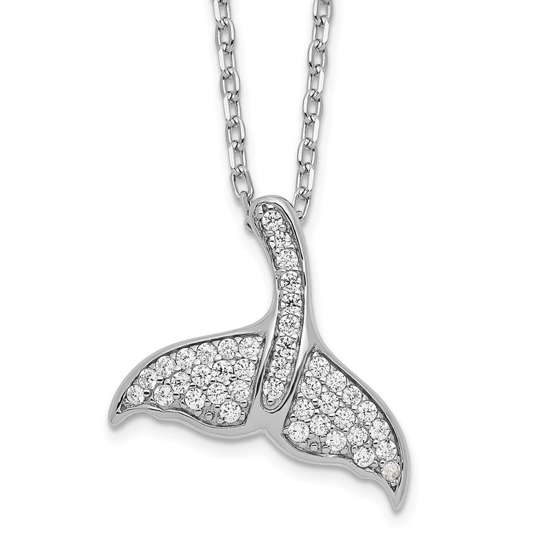 Sterling Silver Cheryl M Rhodium-Plated Brilliant-Cut Cz Whale Tail 16 Inch Necklace With 2 Extender
