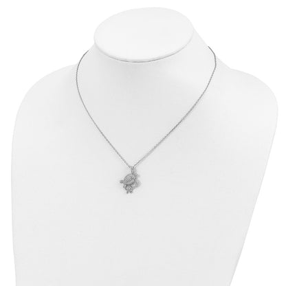 Sterling Silver Cheryl M Rhodium-Plated Brilliant-Cut Cz Turtles 16 Inch Necklace With 2 Extender