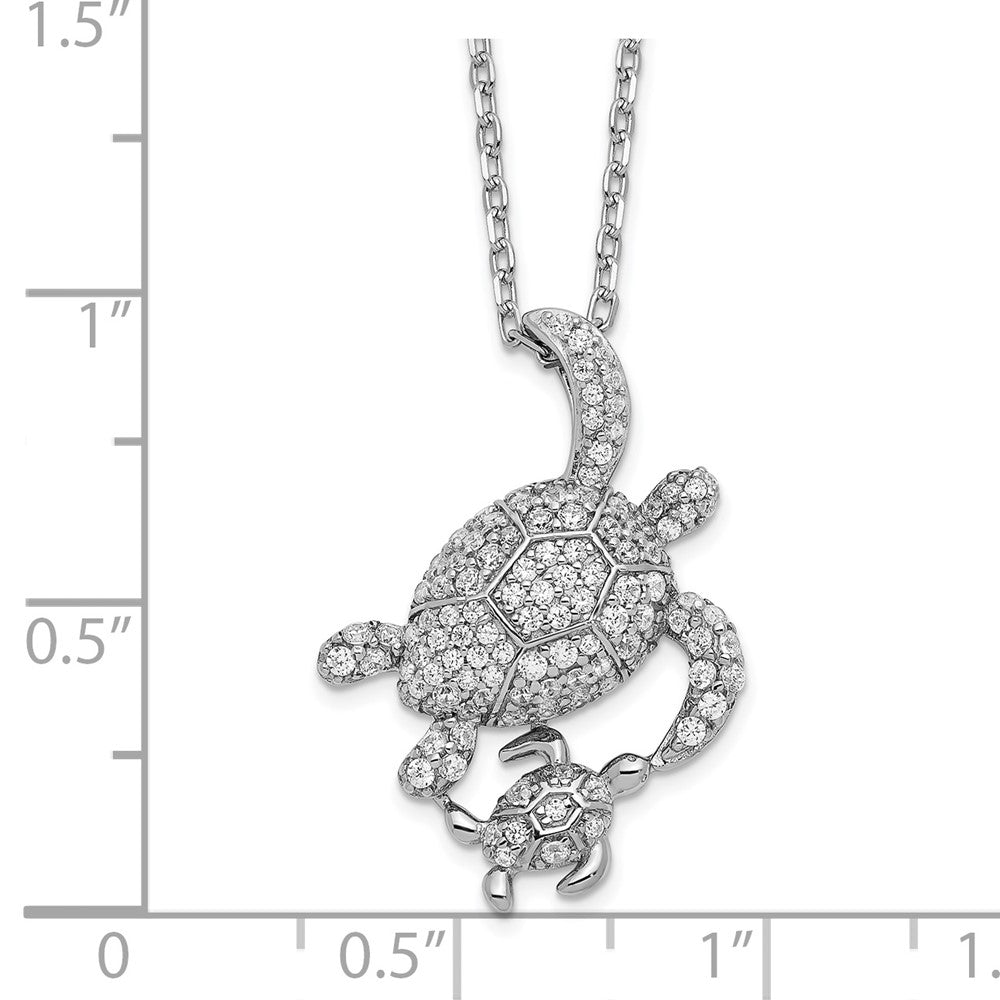 Sterling Silver Cheryl M Rhodium-Plated Brilliant-Cut Cz Turtles 16 Inch Necklace With 2 Extender