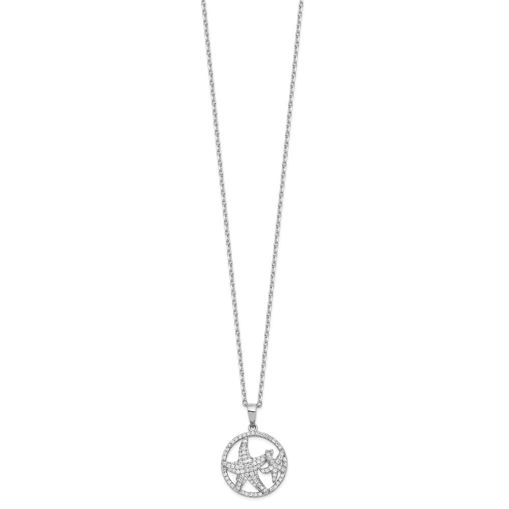 Sterling Silver Cheryl M Rhodium-Plated Brilliant-Cut Starfish Circle 16 Inch Necklace With 2 Extender
