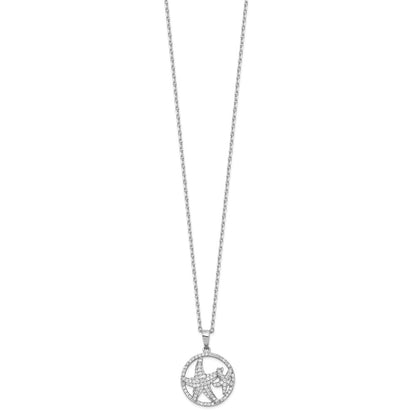 Sterling Silver Cheryl M Rhodium-Plated Brilliant-Cut Starfish Circle 16 Inch Necklace With 2 Extender