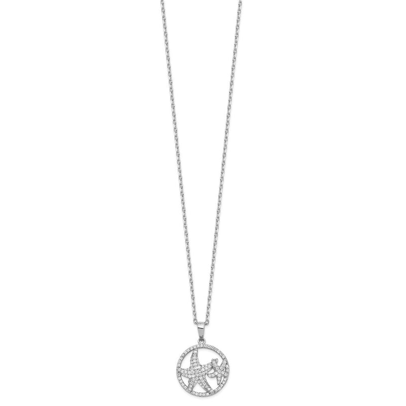 Sterling Silver Cheryl M Rhodium-Plated Brilliant-Cut Starfish Circle 16 Inch Necklace With 2 Extender