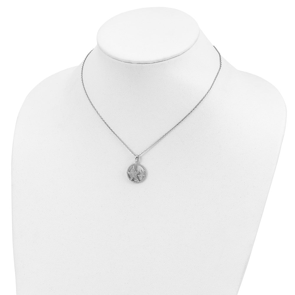 Sterling Silver Cheryl M Rhodium-Plated Brilliant-Cut Starfish Circle 16 Inch Necklace With 2 Extender