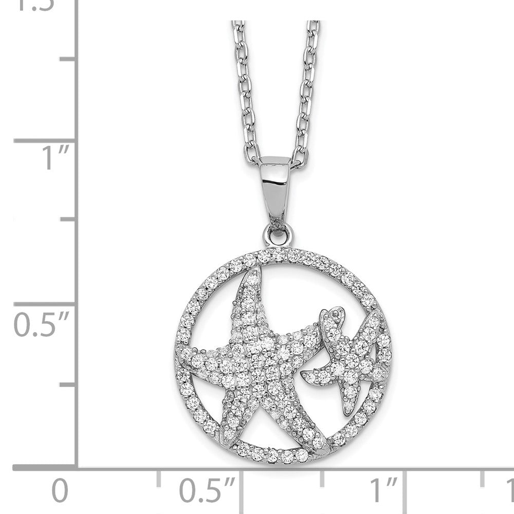 Sterling Silver Cheryl M Rhodium-Plated Brilliant-Cut Starfish Circle 16 Inch Necklace With 2 Extender