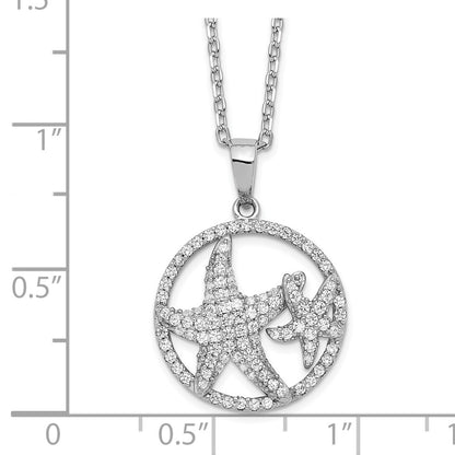 Sterling Silver Cheryl M Rhodium-Plated Brilliant-Cut Starfish Circle 16 Inch Necklace With 2 Extender