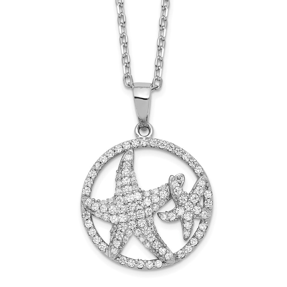Sterling Silver Cheryl M Rhodium-Plated Brilliant-Cut Starfish Circle 16 Inch Necklace With 2 Extender