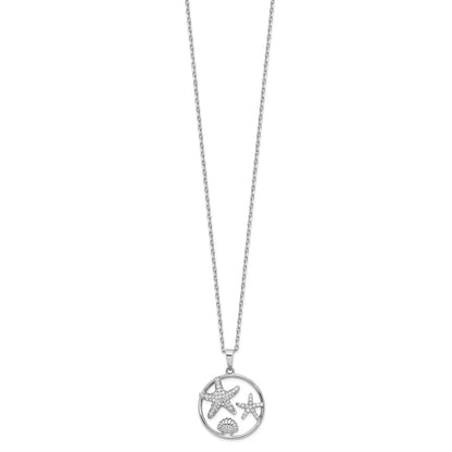 Sterling Silver Cheryl M Rhodium-Plated Brilliant-Cut Cz Sea Life Circle 16 Inch Necklace With 2 Extender