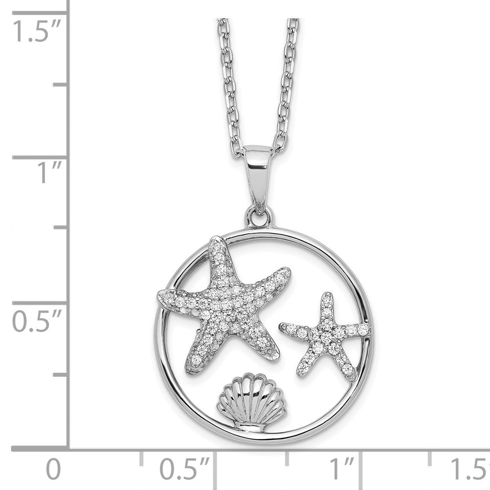 Sterling Silver Cheryl M Rhodium-Plated Brilliant-Cut Cz Sea Life Circle 16 Inch Necklace With 2 Extender