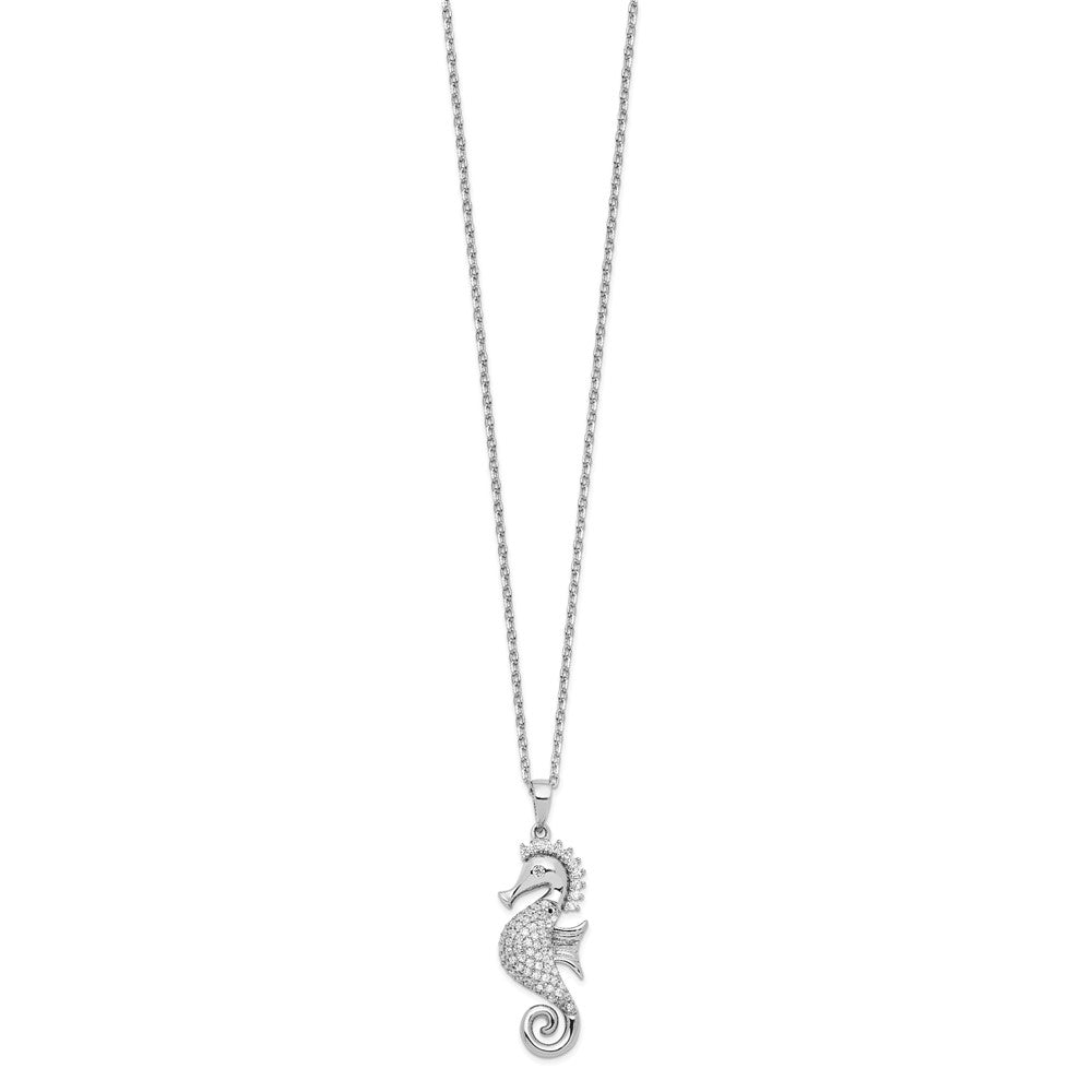 Sterling Silver Cheryl M Rhodium-Plated Brilliant-Cut Cz Seahorse 16 Inch Necklace With 2 Extender