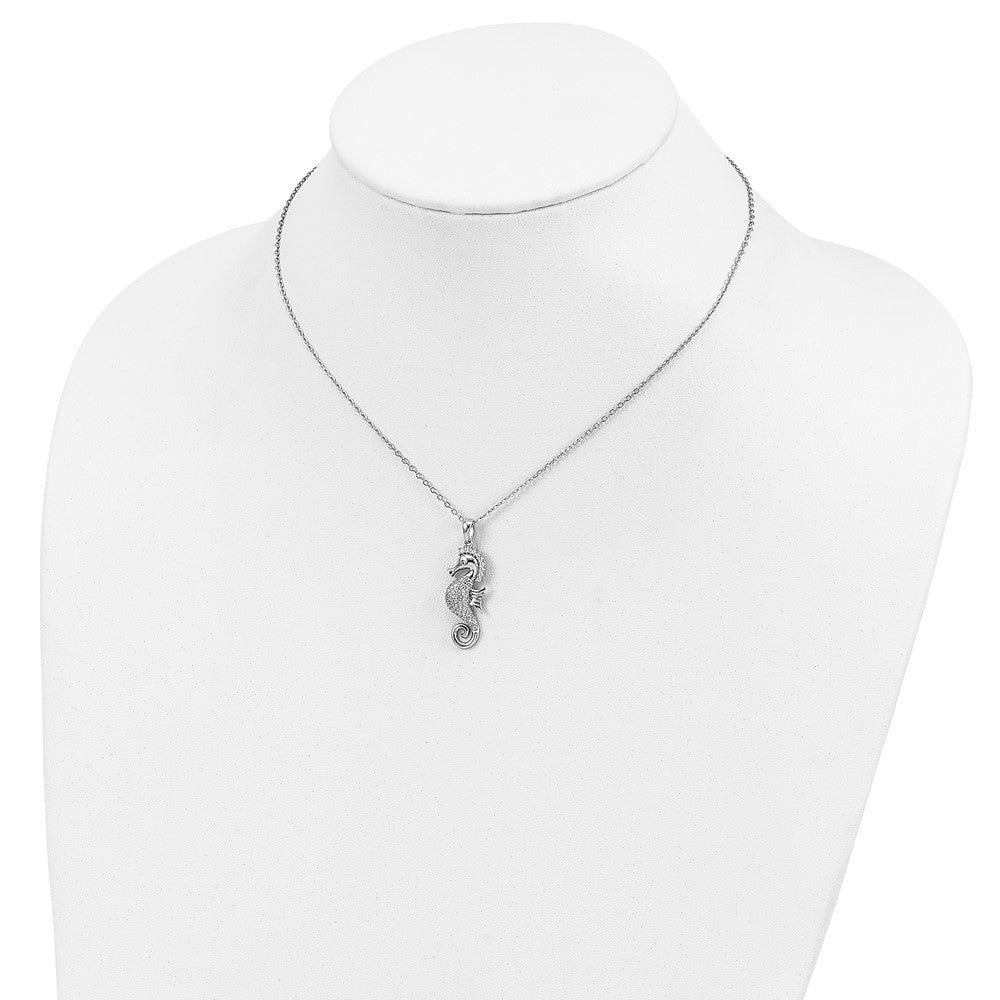 Sterling Silver Cheryl M Rhodium-Plated Brilliant-Cut Cz Seahorse 16 Inch Necklace With 2 Extender