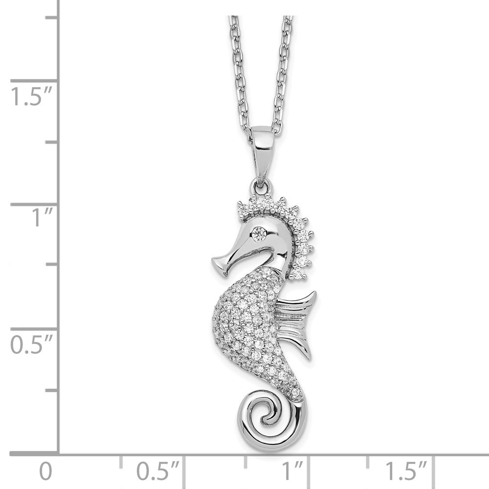Sterling Silver Cheryl M Rhodium-Plated Brilliant-Cut Cz Seahorse 16 Inch Necklace With 2 Extender