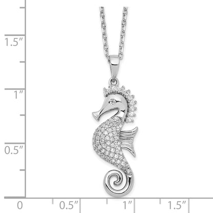 Sterling Silver Cheryl M Rhodium-Plated Brilliant-Cut Cz Seahorse 16 Inch Necklace With 2 Extender