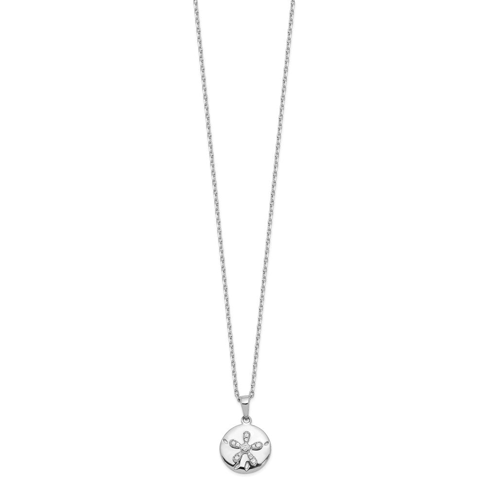 Sterling Silver Cheryl M Rhodium-Plated Brilliant-Cut Cz Sand Dollar 16 Inch Necklace With 2 Extender