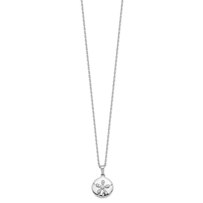 Sterling Silver Cheryl M Rhodium-Plated Brilliant-Cut Cz Sand Dollar 16 Inch Necklace With 2 Extender