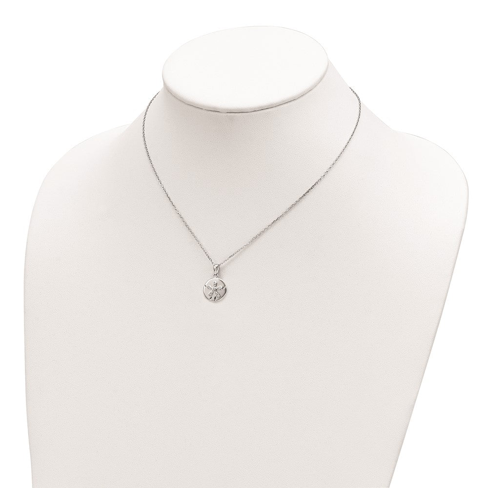Sterling Silver Cheryl M Rhodium-Plated Brilliant-Cut Cz Sand Dollar 16 Inch Necklace With 2 Extender