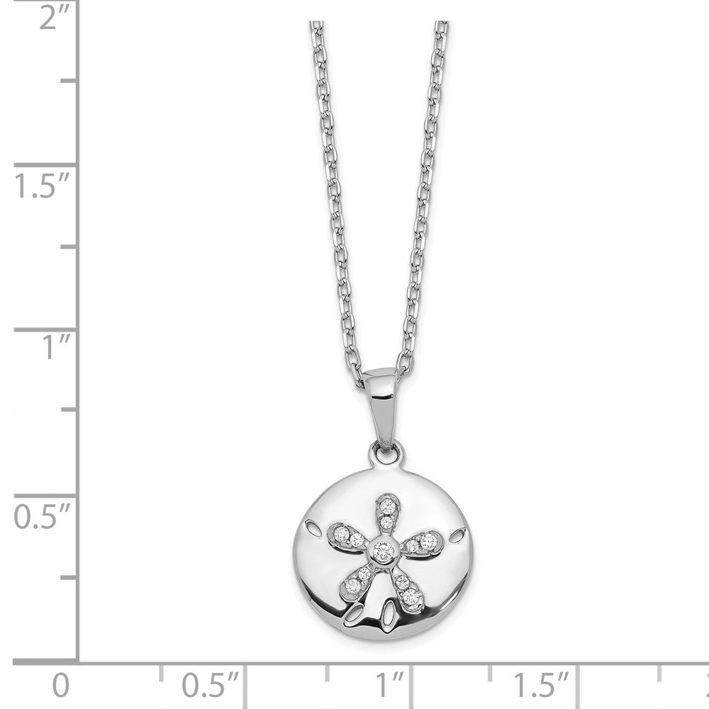 Sterling Silver Cheryl M Rhodium-Plated Brilliant-Cut Cz Sand Dollar 16 Inch Necklace With 2 Extender