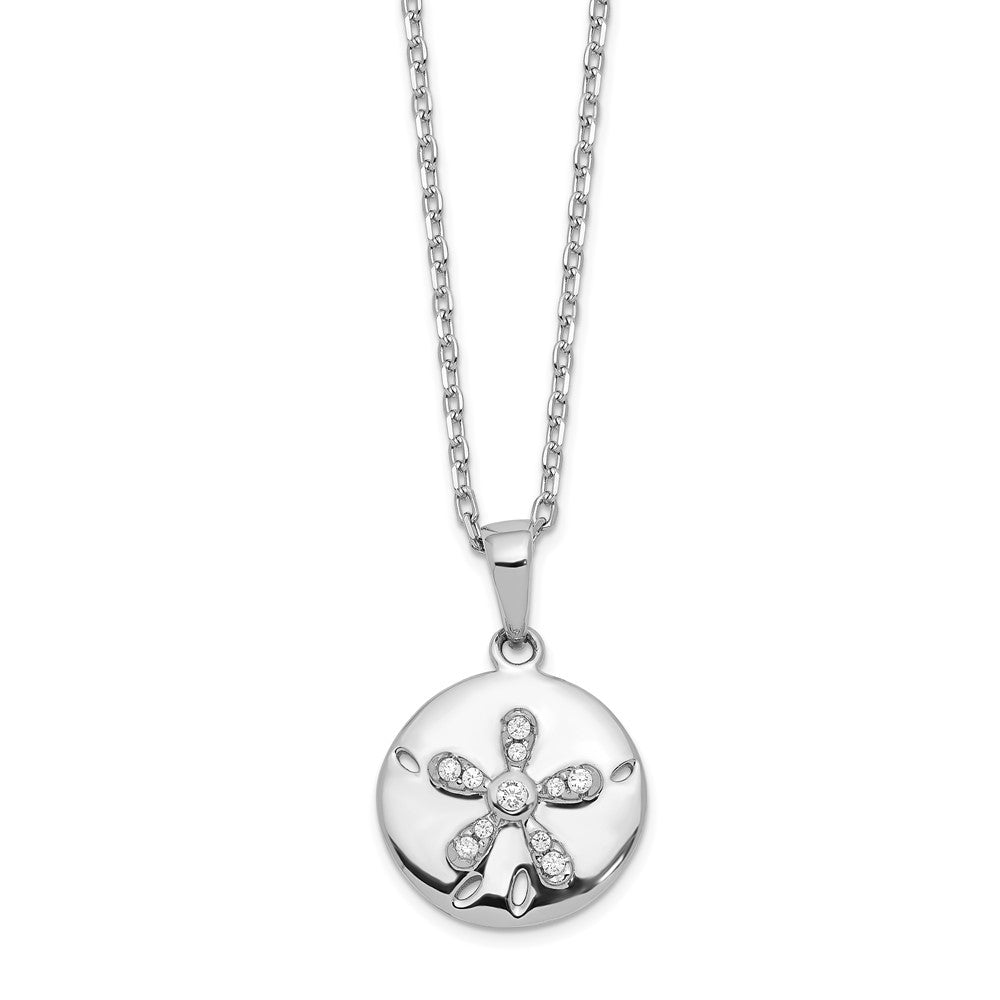 Sterling Silver Cheryl M Rhodium-Plated Brilliant-Cut Cz Sand Dollar 16 Inch Necklace With 2 Extender