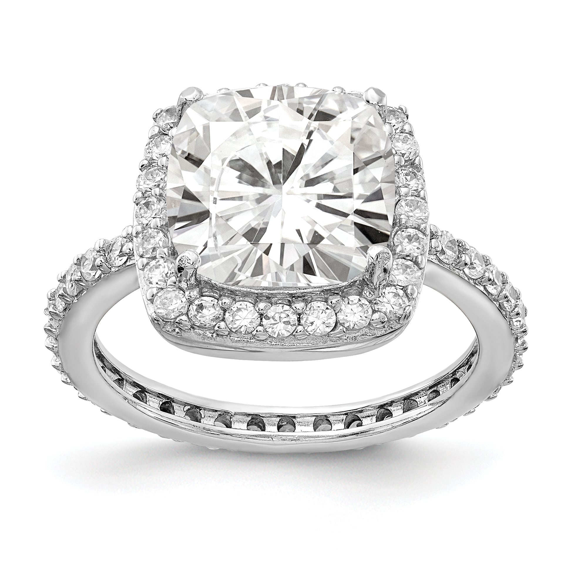 Sterling Silver Cheryl M Rhodium-Plated Rose-Cut And Brilliant-Cut Cz Square Halo Ring