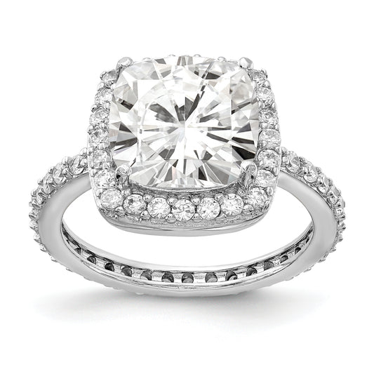 Sterling Silver Cheryl M Rhodium-Plated Rose-Cut And Brilliant-Cut Cz Square Halo Ring