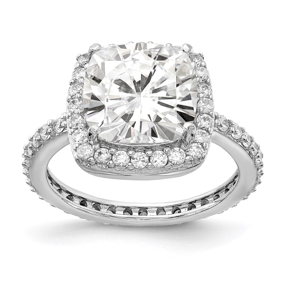 Sterling Silver Cheryl M Rhodium-Plated Rose-Cut And Brilliant-Cut Cz Square Halo Ring