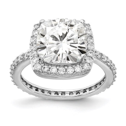 Sterling Silver Cheryl M Rhodium-Plated Rose-Cut And Brilliant-Cut Cz Square Halo Ring