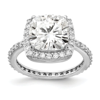 Sterling Silver Cheryl M Rhodium-Plated Rose-Cut And Brilliant-Cut Cz Square Halo Ring