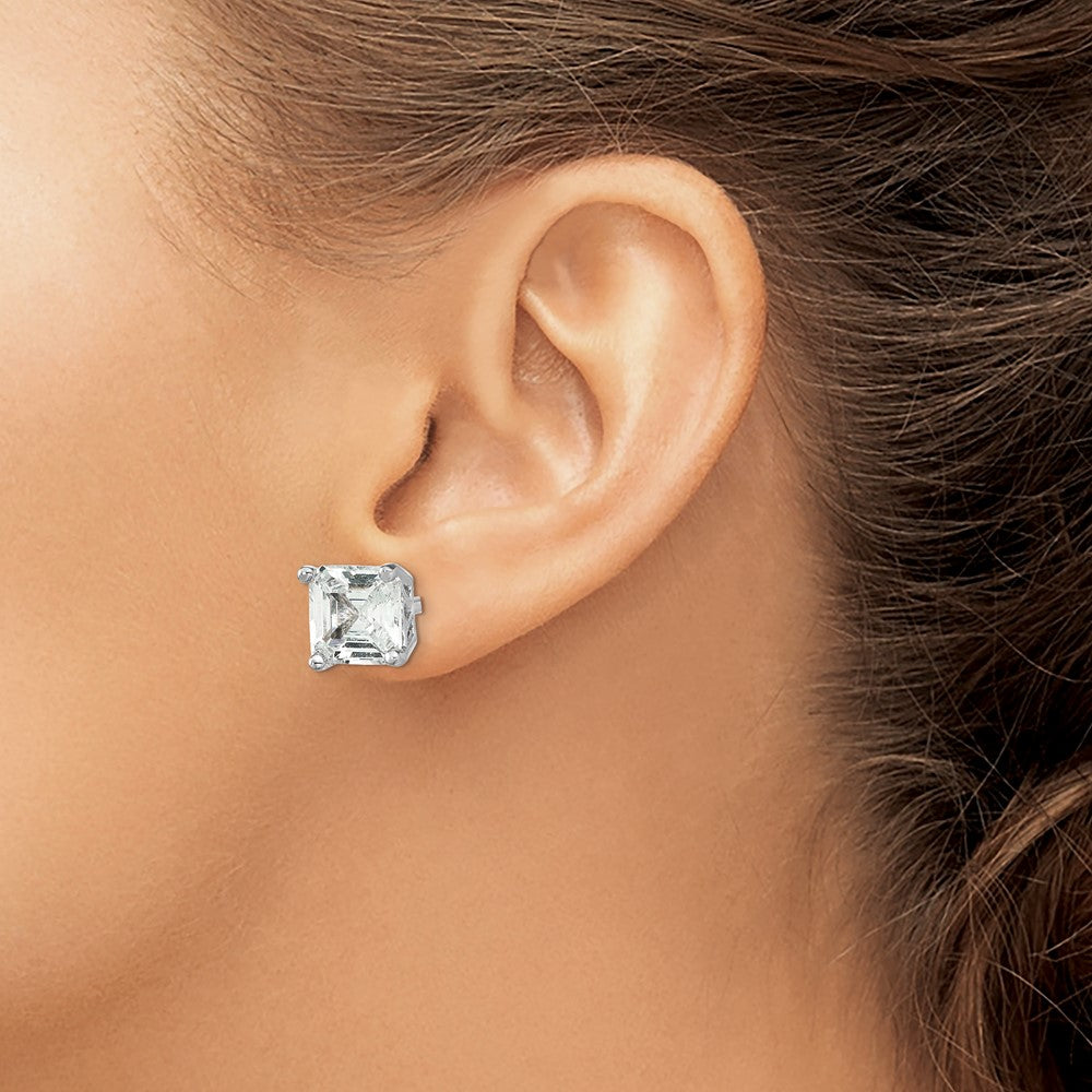 Sterling Silver Cheryl M Rhodium-Plated Asscher-Cut 5mm Cz Square Post Stud Earrings