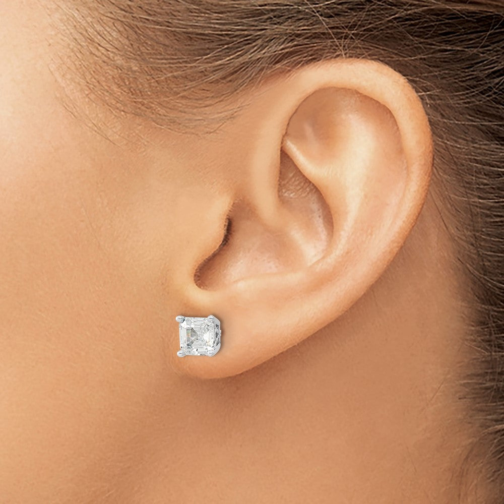 Sterling Silver Cheryl M Rhodium-Plated Asscher-Cut 6mm Cz Square Post Stud Earrings