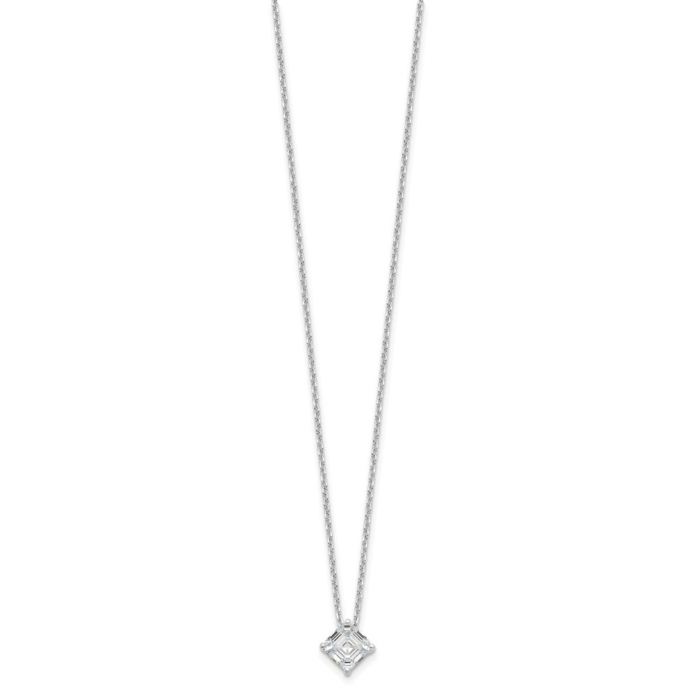 Sterling Silver Cheryl M Rhodium-Plated Square Step-Cut Cz 16 Inch Necklace With 2 Extender