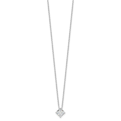 Sterling Silver Cheryl M Rhodium-Plated Square Step-Cut Cz 16 Inch Necklace With 2 Extender
