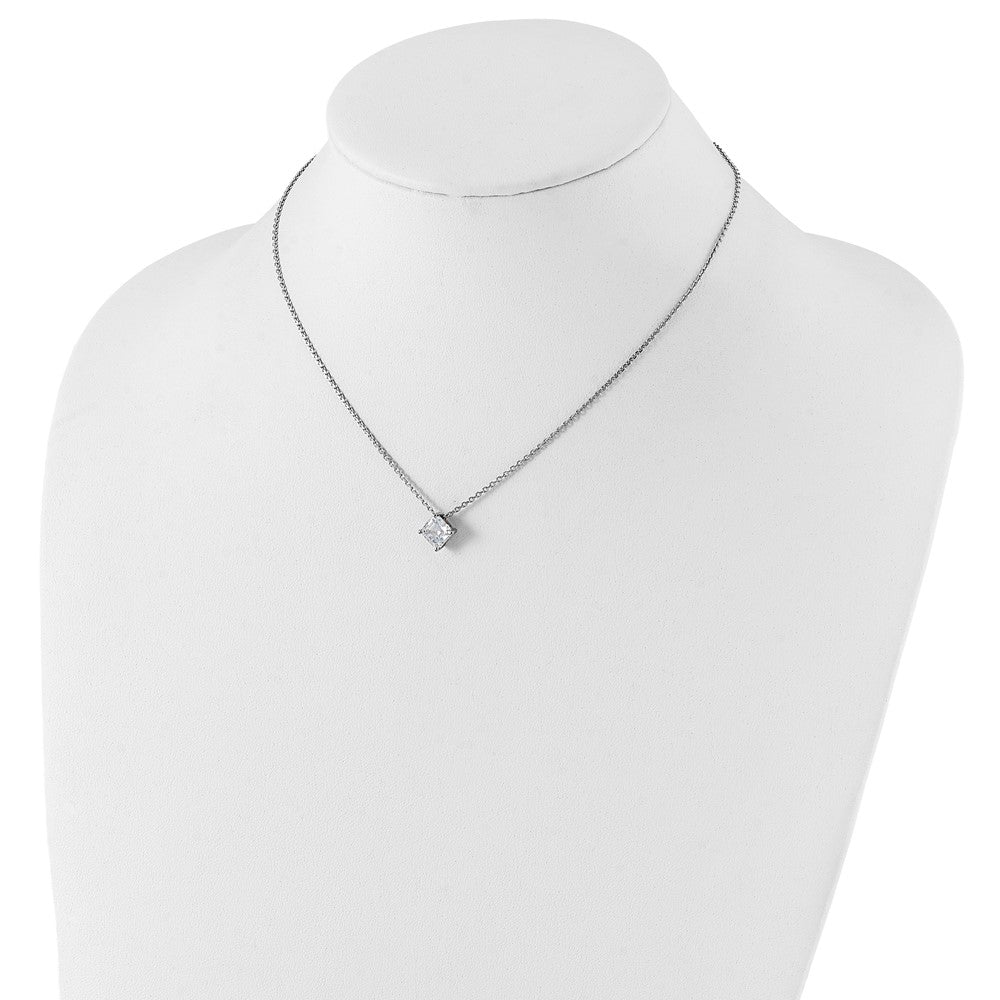 Sterling Silver Cheryl M Rhodium-Plated Square Step-Cut Cz 16 Inch Necklace With 2 Extender