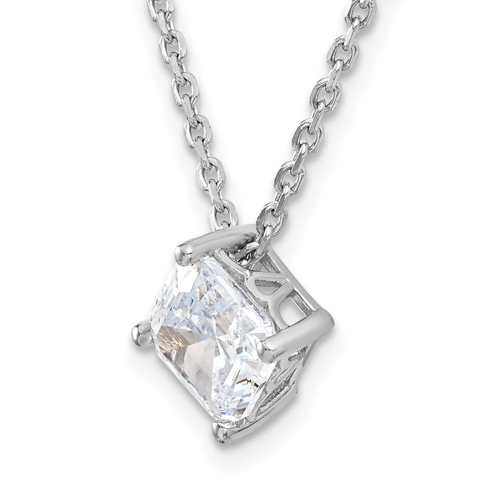 Sterling Silver Cheryl M Rhodium-Plated Square Step-Cut Cz 16 Inch Necklace With 2 Extender