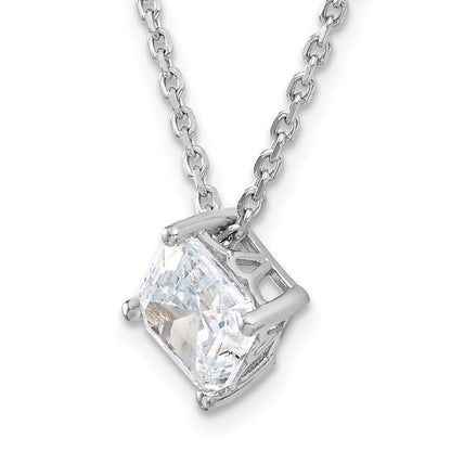 Sterling Silver Cheryl M Rhodium-Plated Square Step-Cut Cz 16 Inch Necklace With 2 Extender