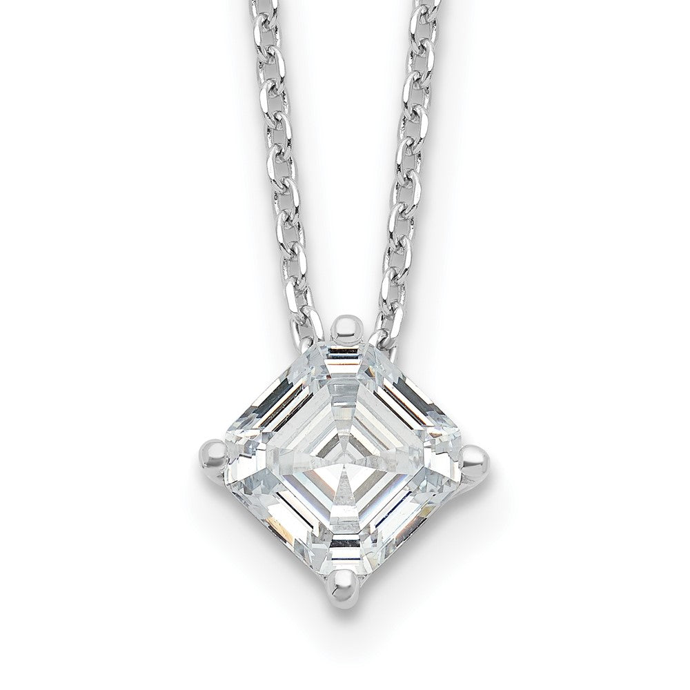 Sterling Silver Cheryl M Rhodium-Plated Square Step-Cut Cz 16 Inch Necklace With 2 Extender