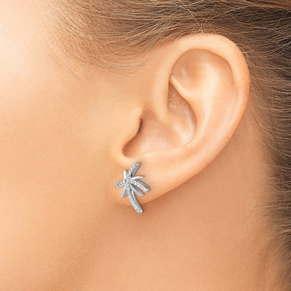 Sterling Silver Cheryl M Rhodium-Plated Brilliant-Cut Cz Palm Tree Post Earrings