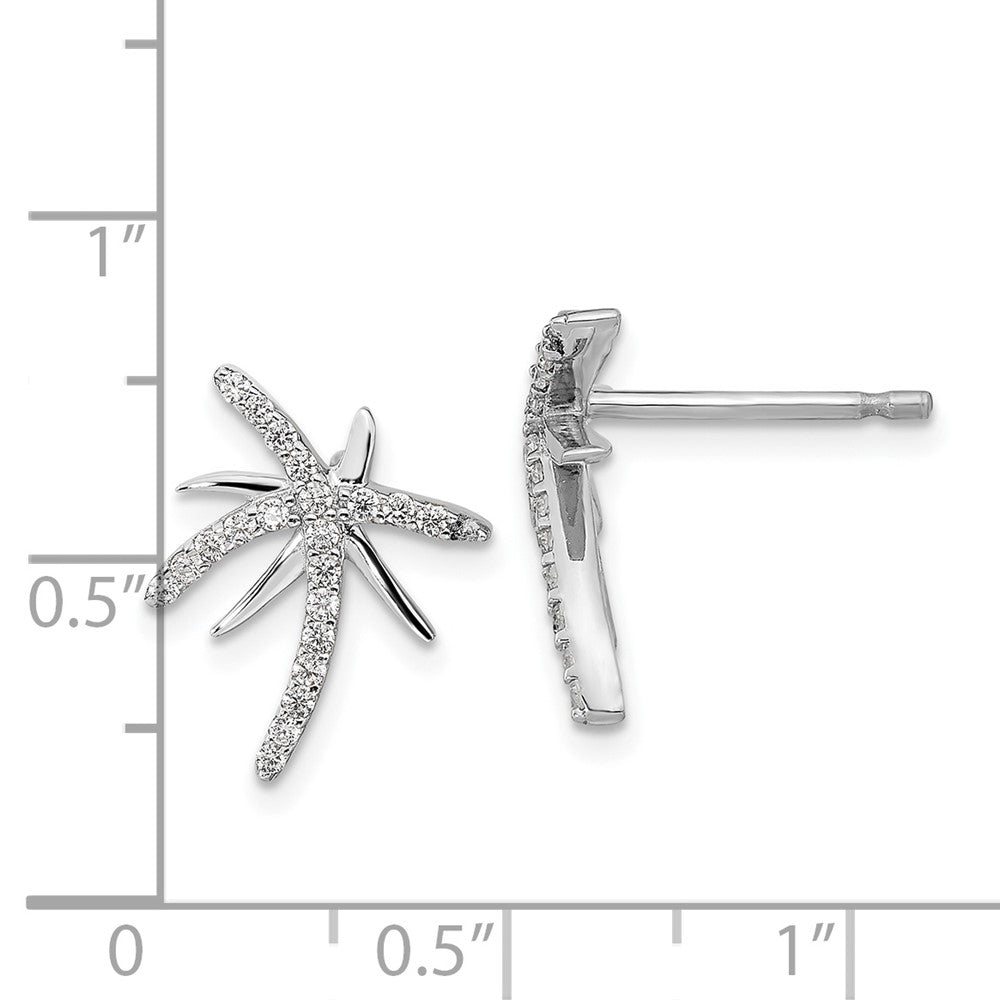 Sterling Silver Cheryl M Rhodium-Plated Brilliant-Cut Cz Palm Tree Post Earrings