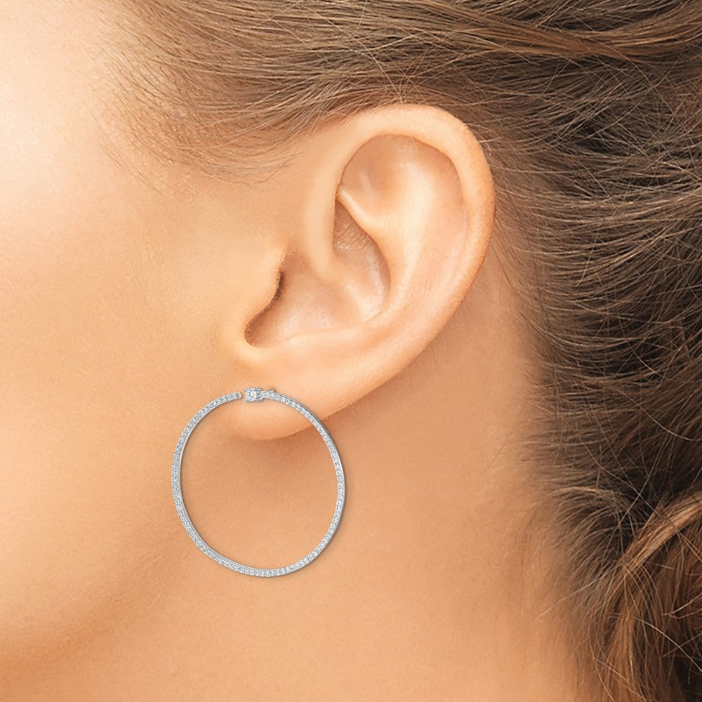Sterling Silver Cheryl M Rhodium-Plated Brilliant-Cut Cz Post Hoop Earrings