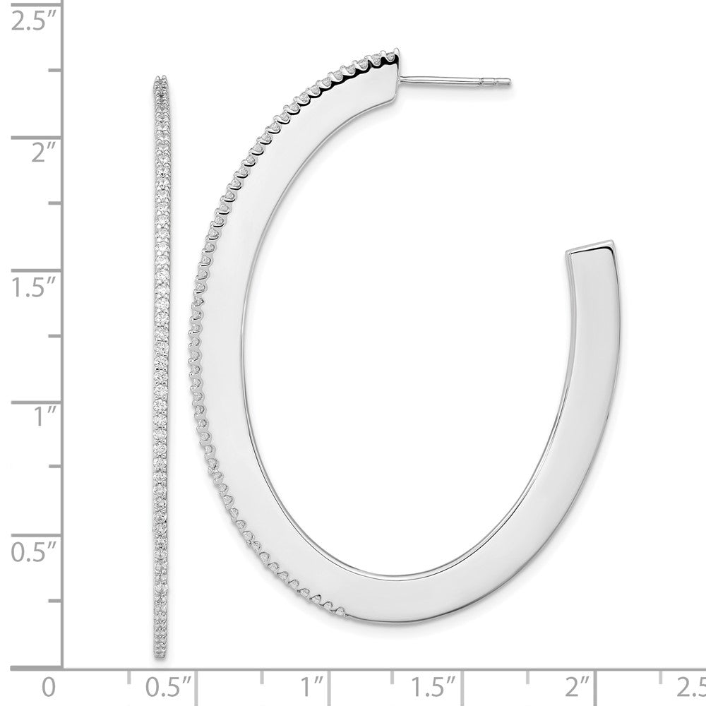 Sterling Silver Cheryl M Rhodium-Plated Brilliant-Cut Cz Oval Shaped Post J-Hoop Earrings