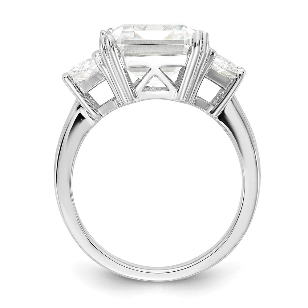 Sterling Silver Cheryl M Rhodium-Plated Fancy Emerald-Cut And Brilliant-Cut Cz 3 Stone Ring