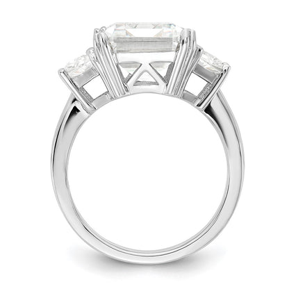 Sterling Silver Cheryl M Rhodium-Plated Fancy Emerald-Cut And Brilliant-Cut Cz 3 Stone Ring