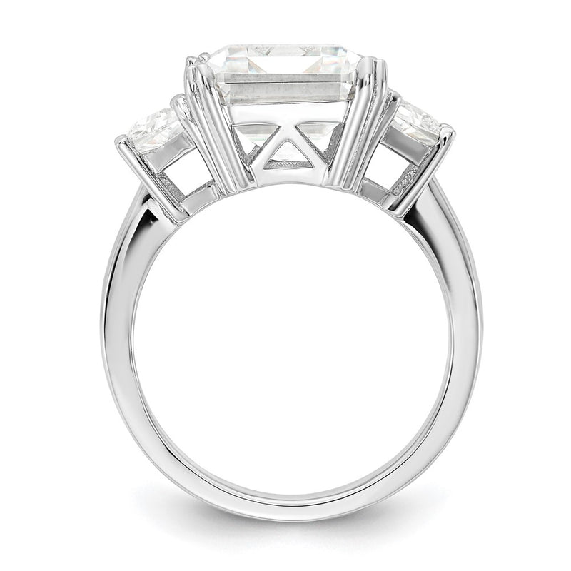 Sterling Silver Cheryl M Rhodium-Plated Fancy Emerald-Cut And Brilliant-Cut Cz 3 Stone Ring