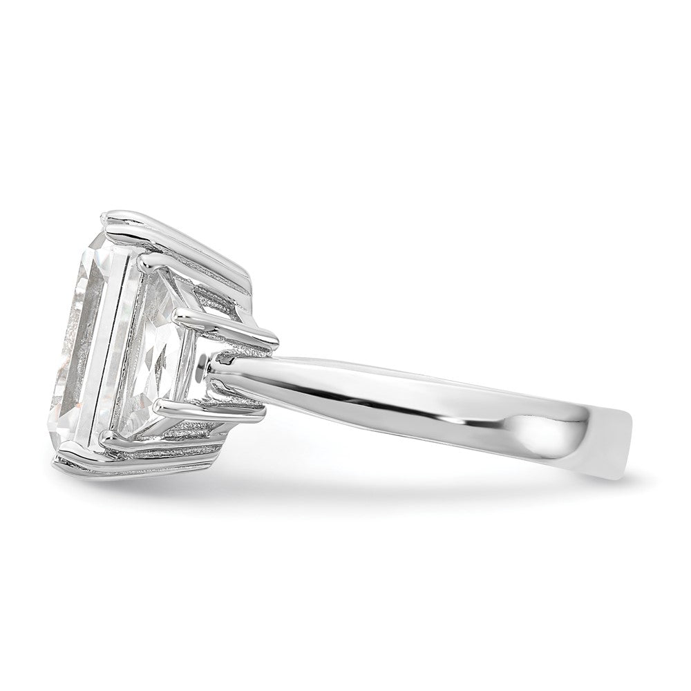 Sterling Silver Cheryl M Rhodium-Plated Fancy Emerald-Cut And Brilliant-Cut Cz 3 Stone Ring